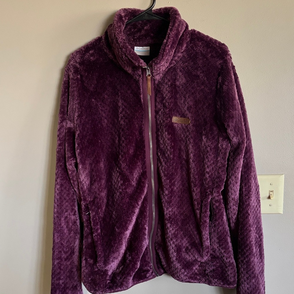 Textured Fleece Purple Full-Zip Jacket